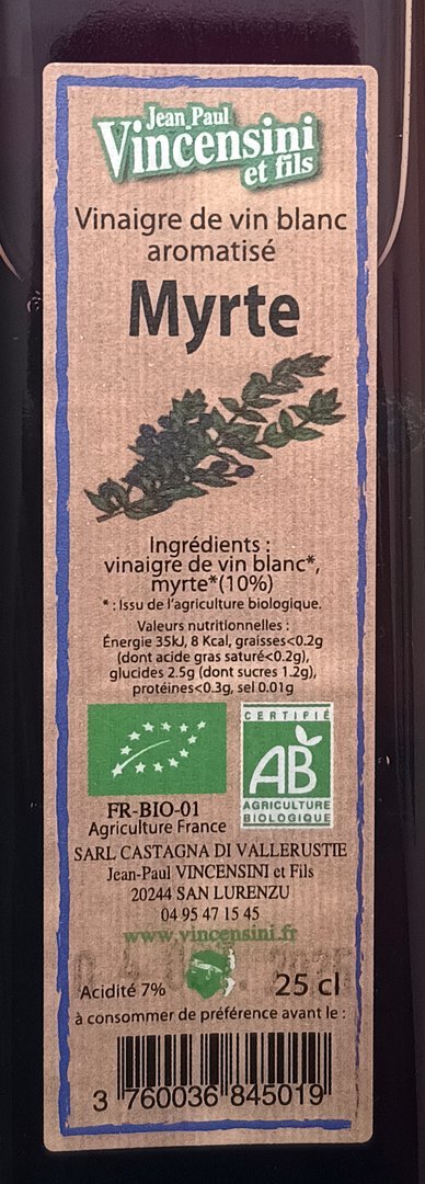 Korsischer Essig, mit Myrte aromatisiert (10%), 0,25 l