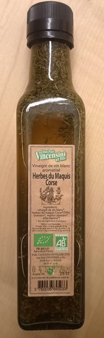 Corsican vinegar with herbs of the maquis (10%), 0,25 l